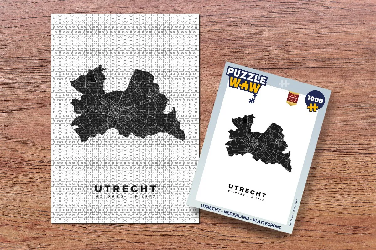 PuzzleWow Utrecht Nederland Plattegrond Legpuzzel 1000 Stuks - Multicolor