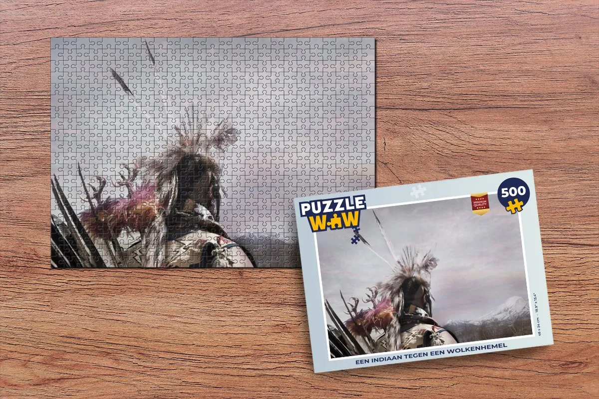 PuzzleWow Legpuzzel 500 Stuks - Een Indiaan Tegen Wolkenhemel Multicolor