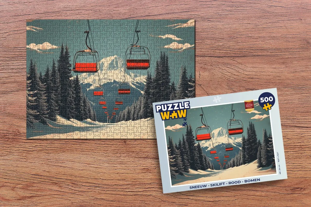 PuzzleWow Skilift Puzzel 500 Stuks - Rood