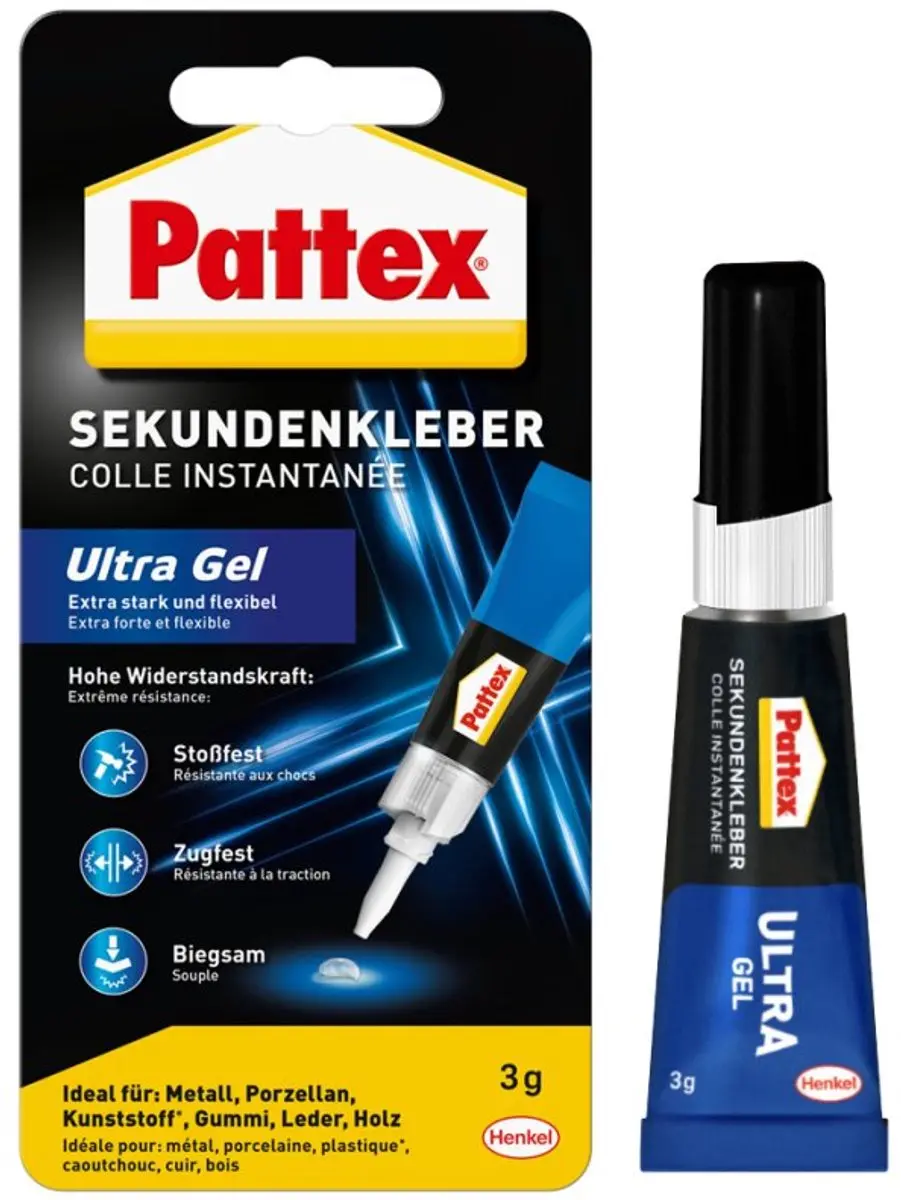 Pattex secondelijm Ultra Gel, 3 g, extra sterk en flexibel, oplosmiddelvrij