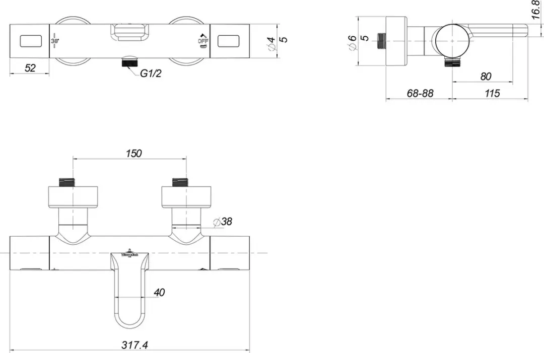 Villeroy & Boch Universal TVT00000100061 Thermostatische Badkraan - Chroom - afbeelding 3 van 4