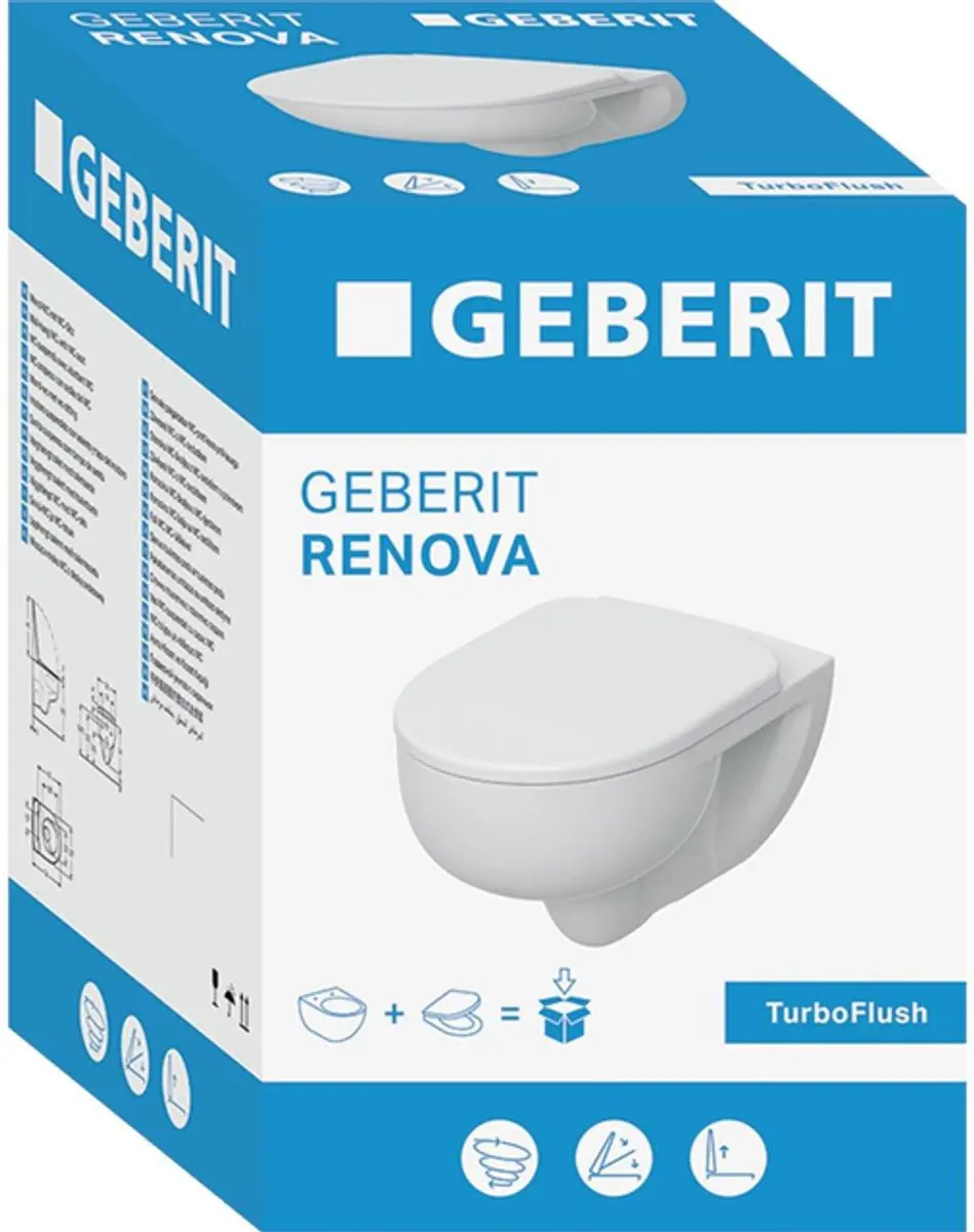 Geberit Renova Hangtoilet TurboFlush Wit - Softclose Quickrelease - afbeelding 4 van 6