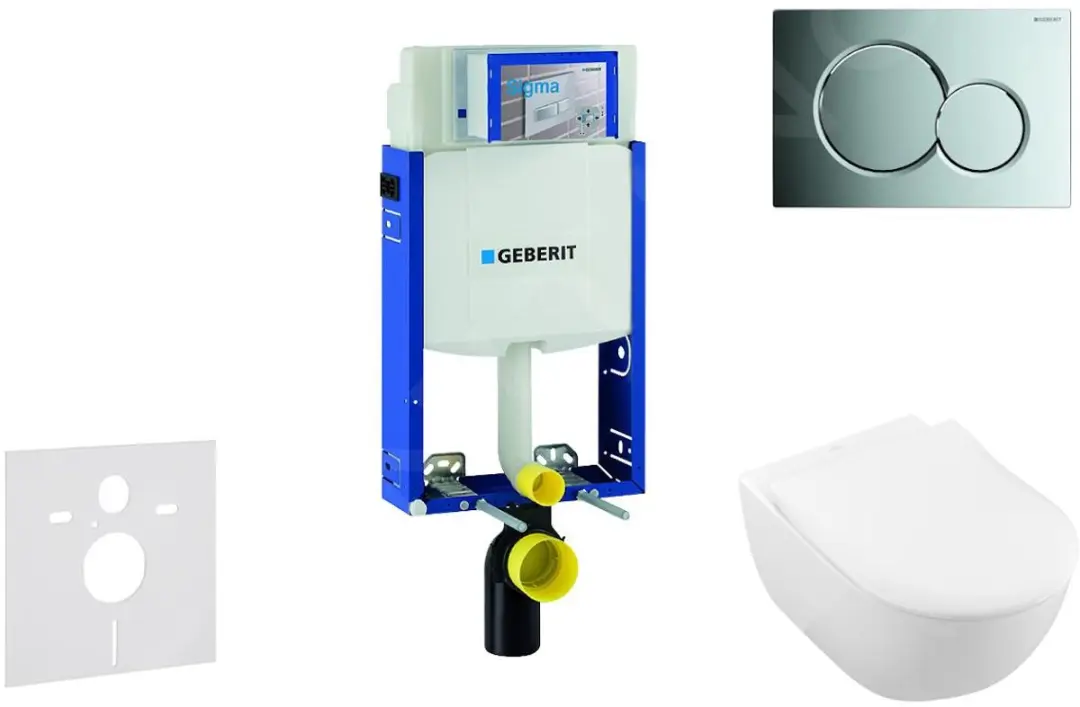 Toiletset met Sigma01 bedieningsplaat, glanzend chroom + Villeroy Boch hangend t