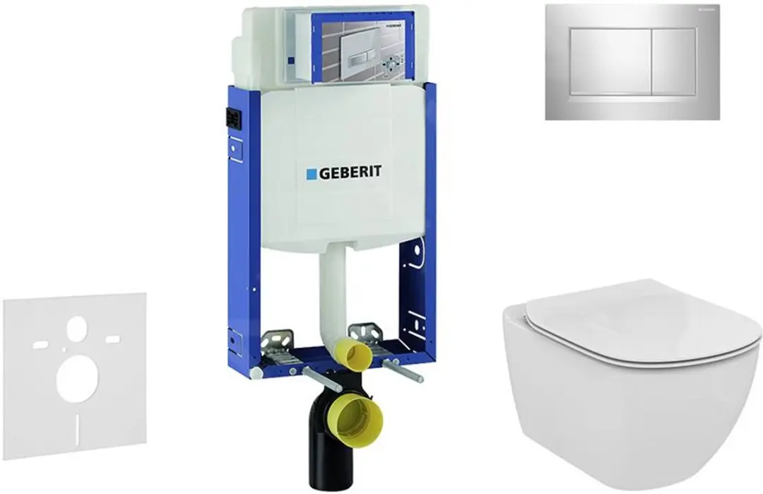 Inbouwreservoir voor hangend toilet met SIGMA30 bedieningsknop, glanzend chroom/
