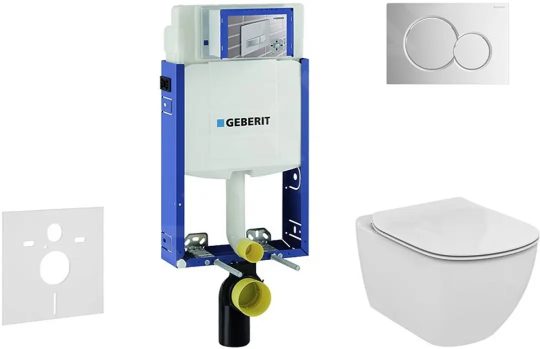 Inbouwreservoir voor hangend toilet met SIGMA01 bedieningsknop, glanzend chroom