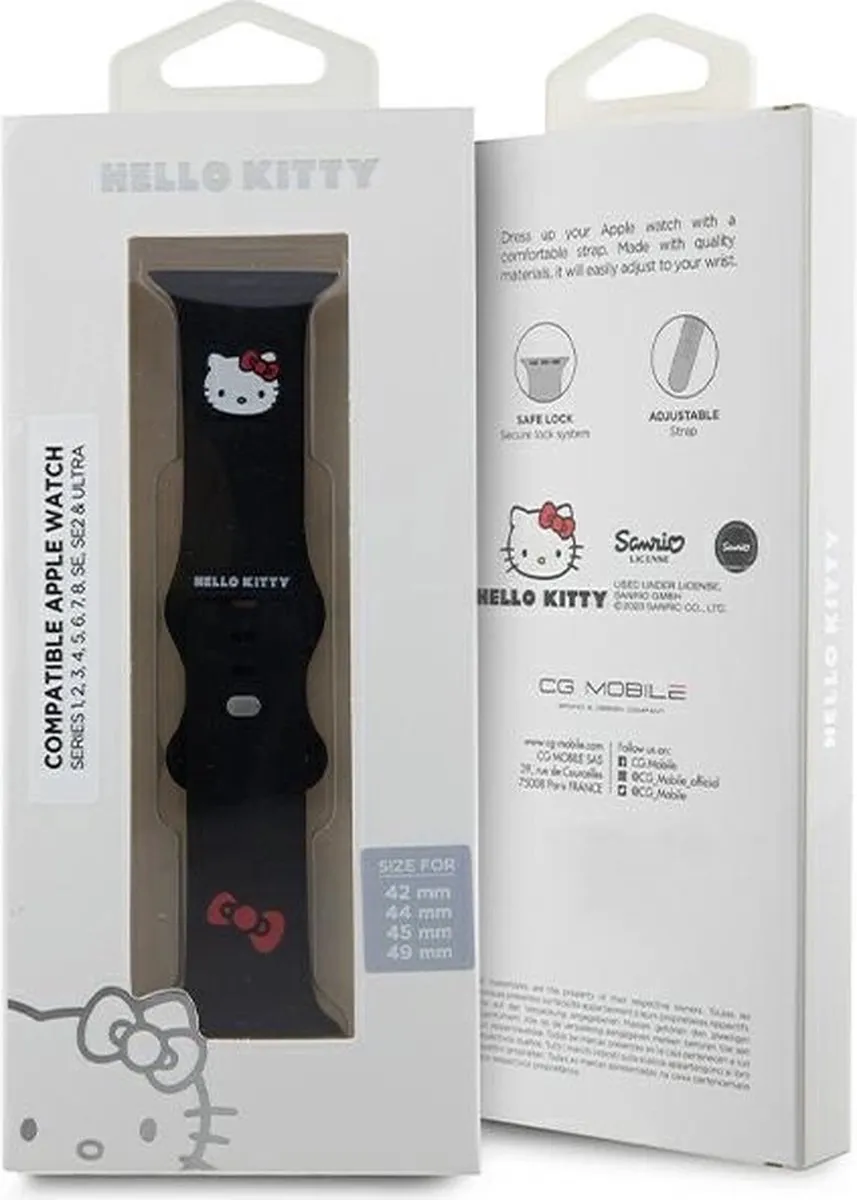 Hello Kitty Siliconen Hoofdband Apple Watch 42/44/45/49mm - Zwart