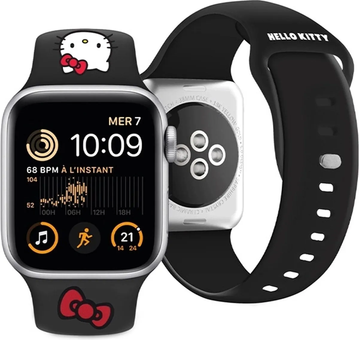 Hello Kitty Siliconen Hoofdband Apple Watch 42/44/45/49mm - Zwart