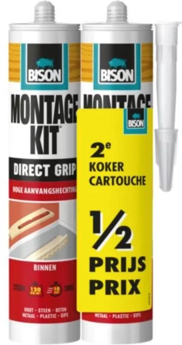 Bison Montagekit Direct Grip koker 2x 370 g, duo verpakking, 2e koker halve prij