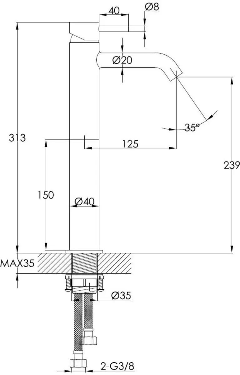 Saqu Eurotrend Wastafelkraan 24cm - Mat Zwart - afbeelding 2 van 6