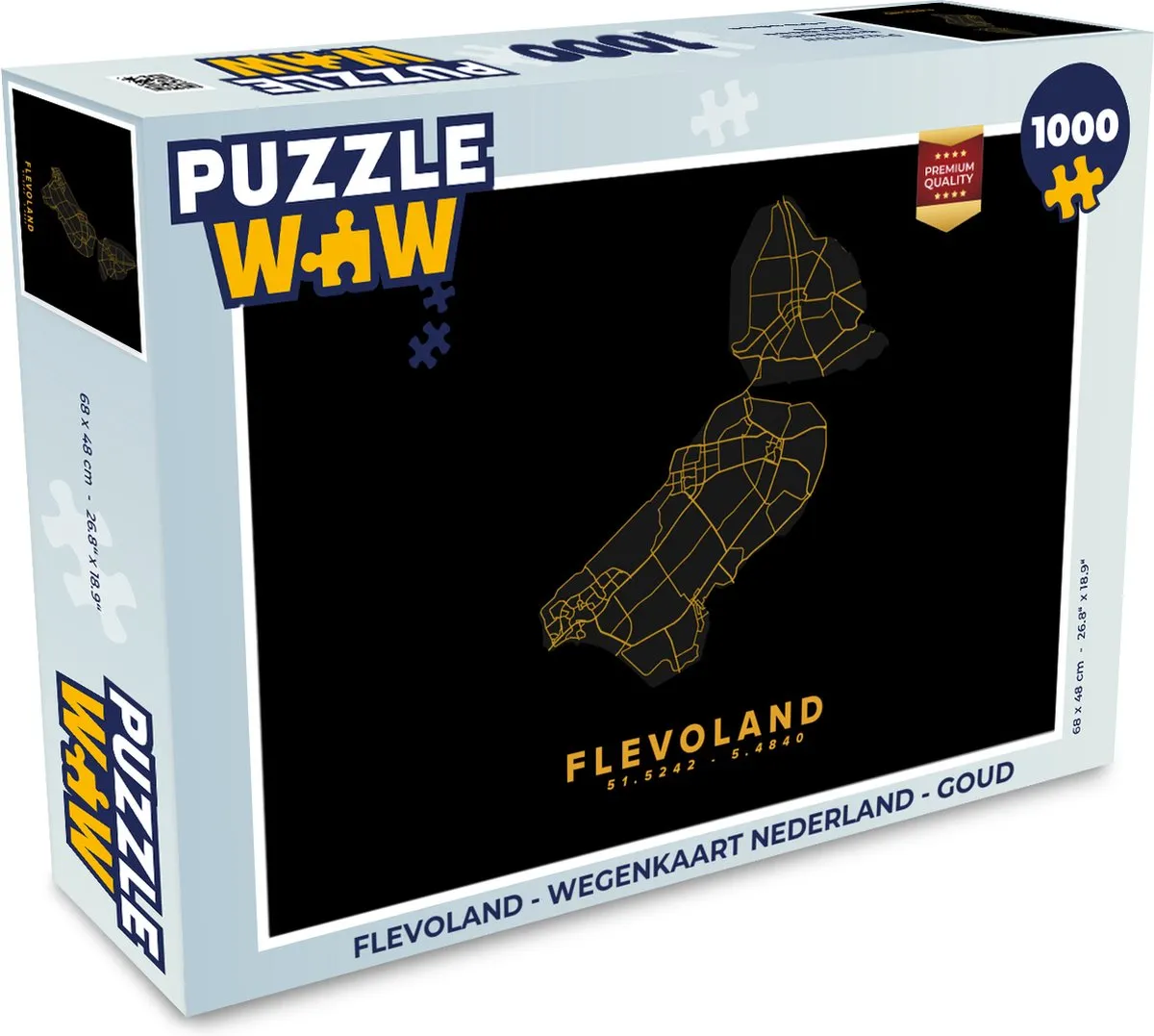 PuzzleWow Flevoland Wegenkaart Nederland Legpuzzel 1000 Stuks - Multicolor