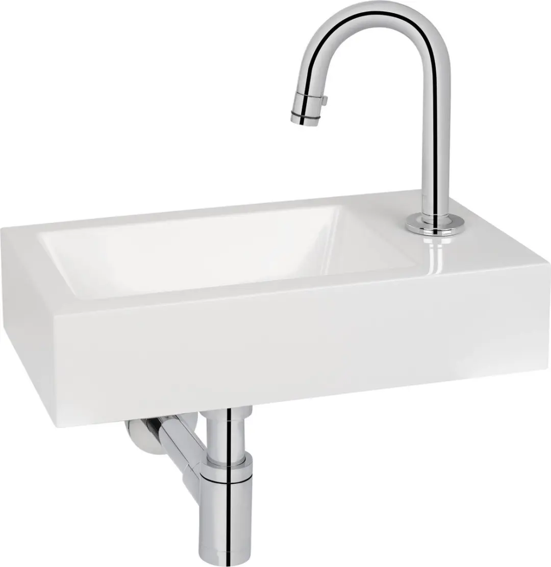 Saqu Square fonteinset met chromen kraan c-uitloop rechts wit mineraalmarmer