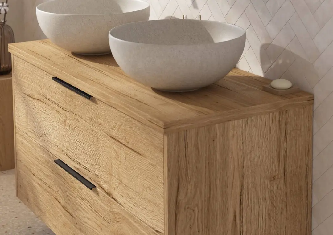 Saqu Lima Badmeubel 120x51x62cm Eiken Marcato - Mat Zwarte Greep - afbeelding 6 van 6