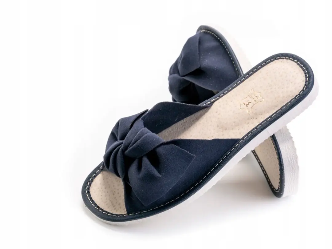 Dames Pantoffels Leer Blauw Maat 38 met Strik