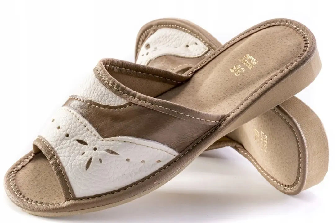 Dames Pantoffels Maximus Leer Wit-Bruin Maat 38