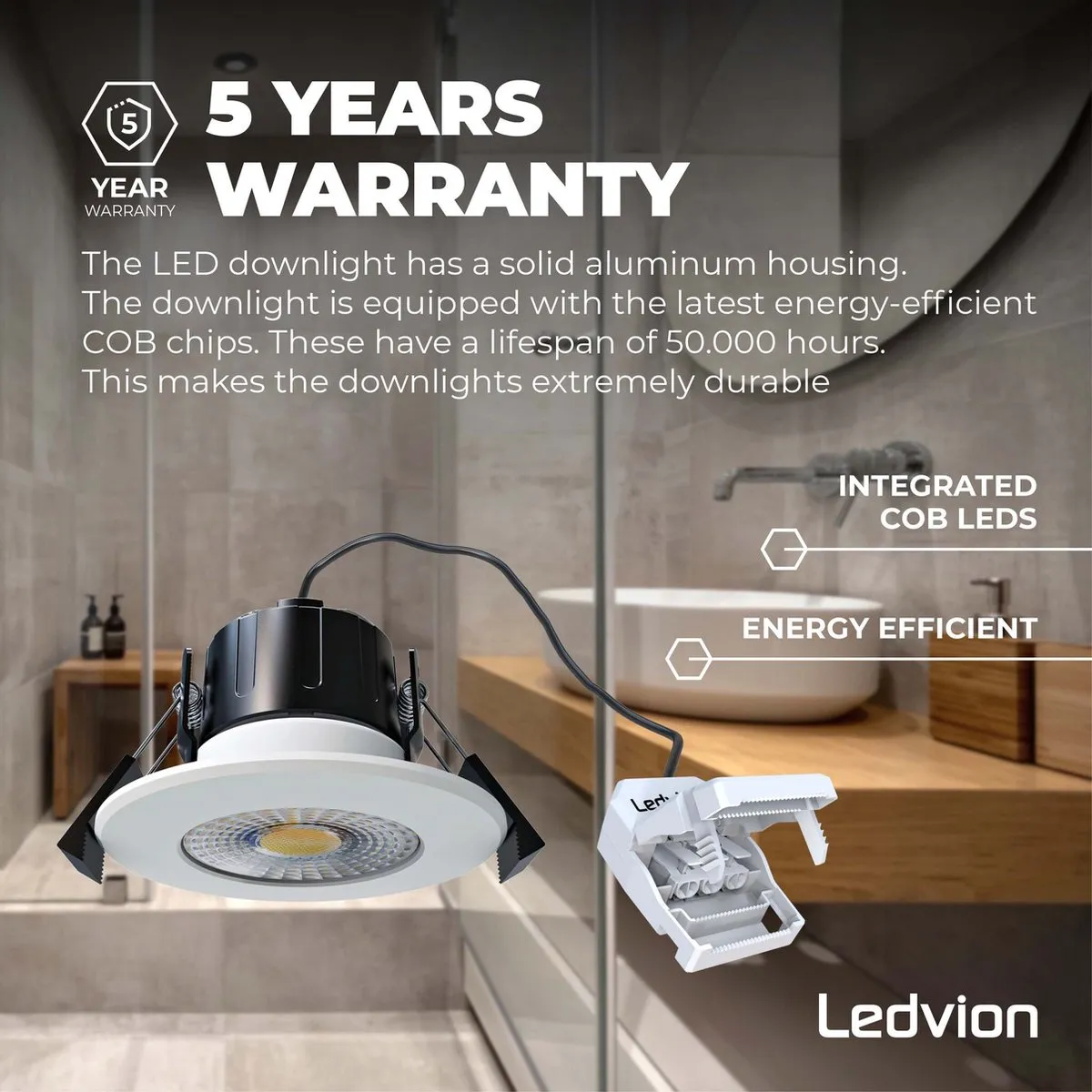 Ledvion LED Inbouwspot 5W 2700K Ø84mm - IP65 Wit - afbeelding 6 van 6