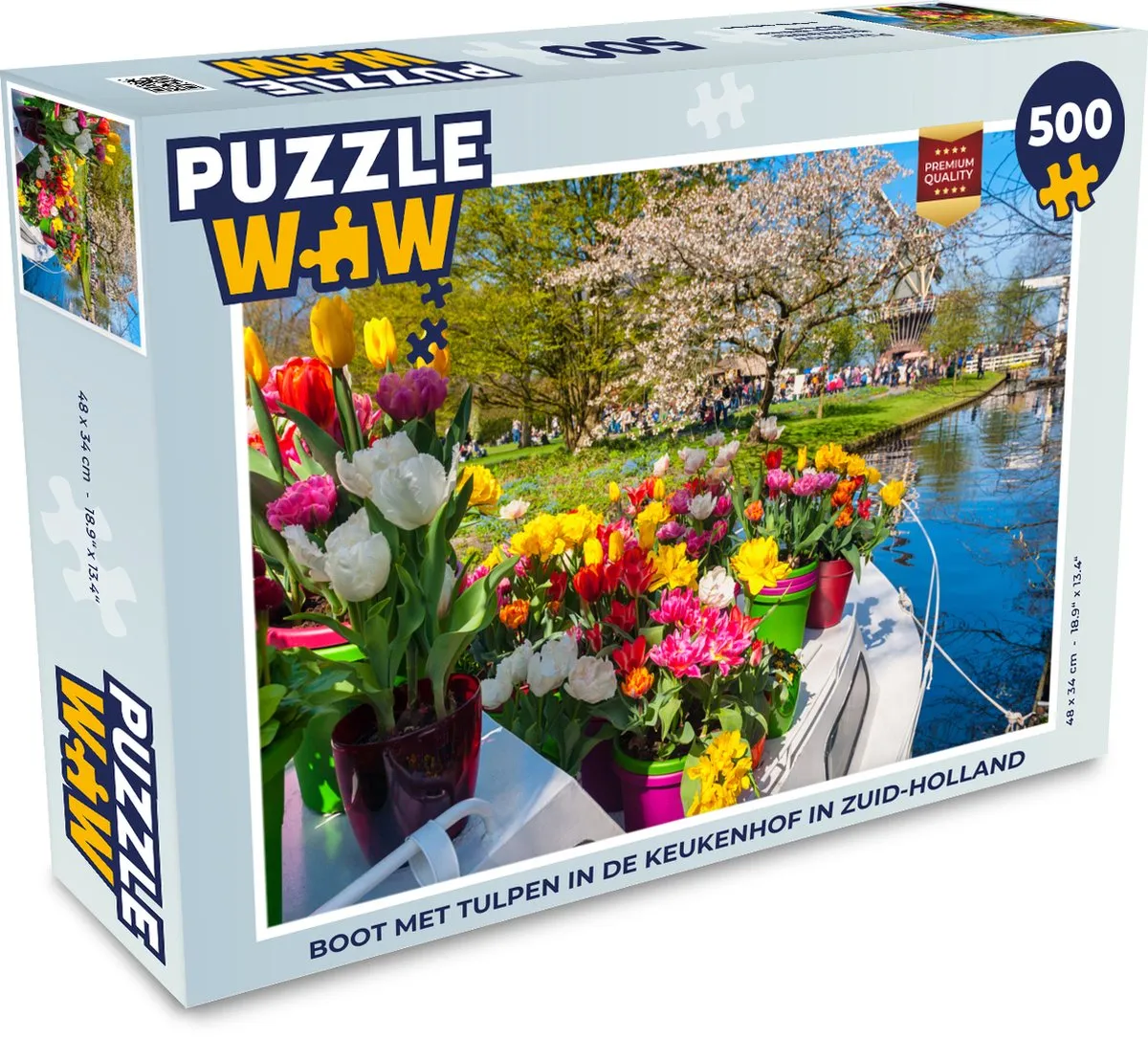 PuzzleWow Legpuzzel Boot met tulpen Keukenhof 500 Stuks