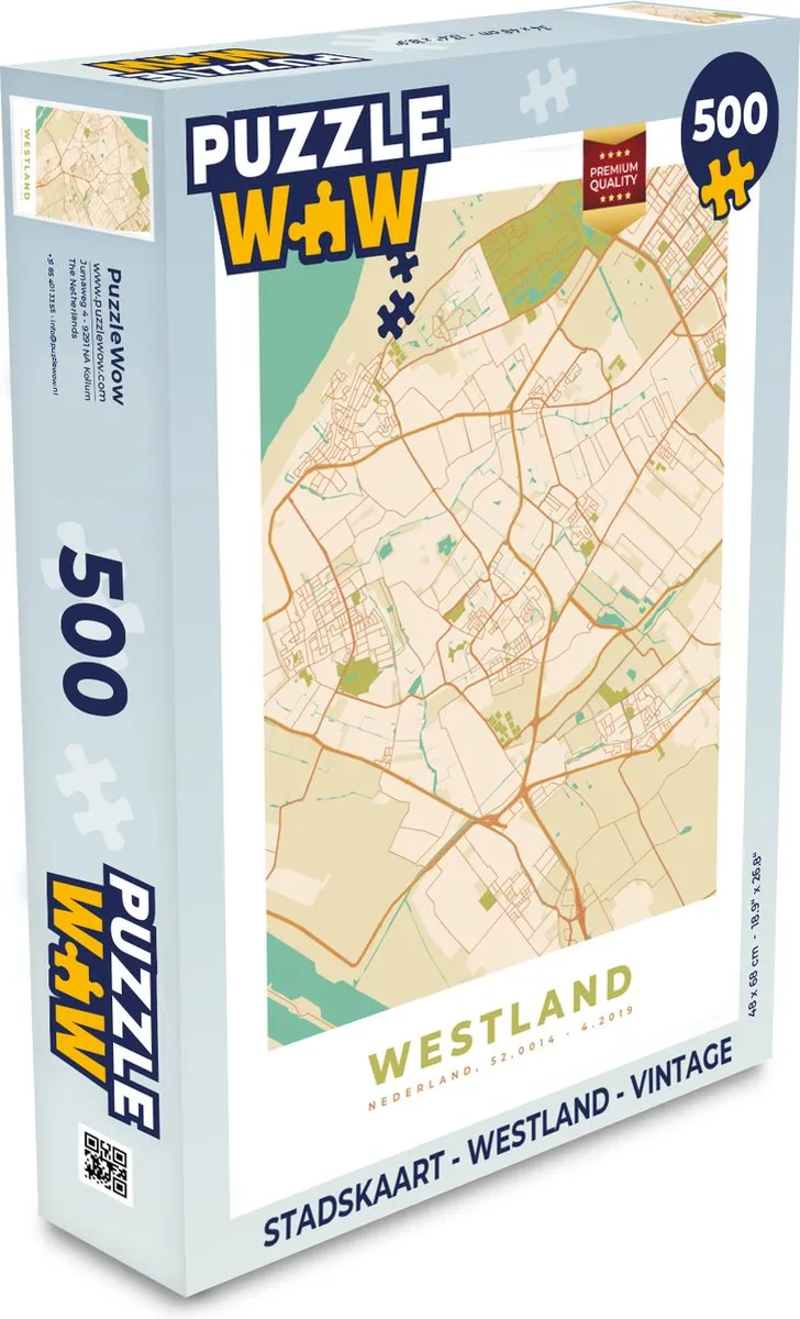 PuzzleWow Westland Vintage Stadskaart Legpuzzel 500 Stuks