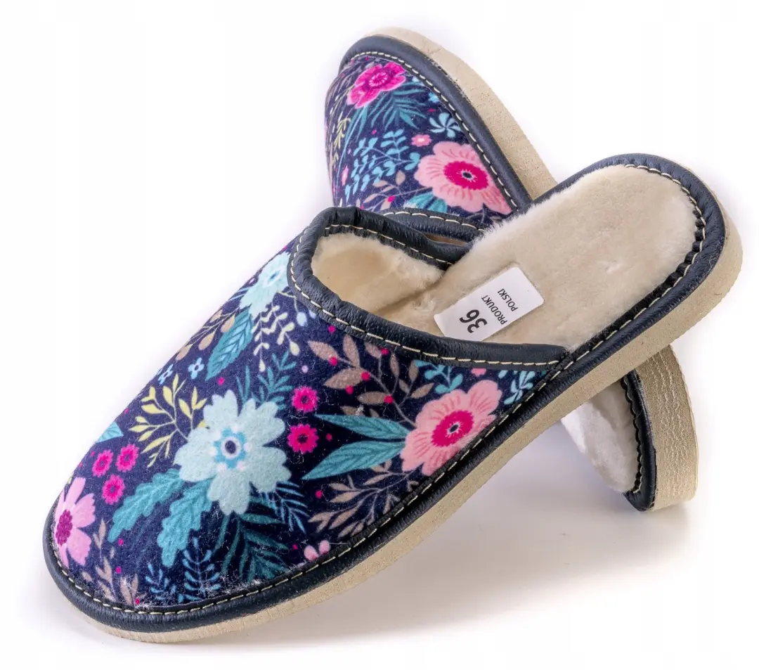 Dames Pantoffels Maximus 41 Blauw Wol Gevoerd Bloemen