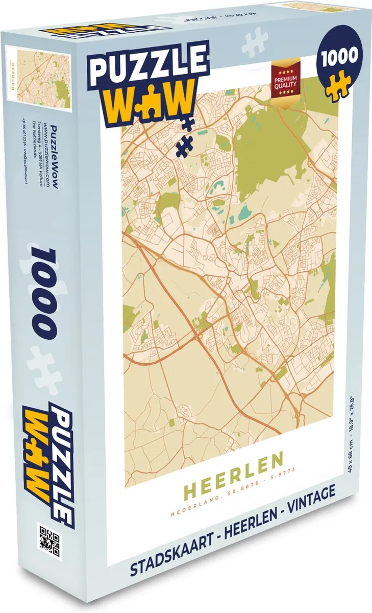 PuzzleWow Stadskaart Heerlen Vintage Legpuzzel 1000 Stuks