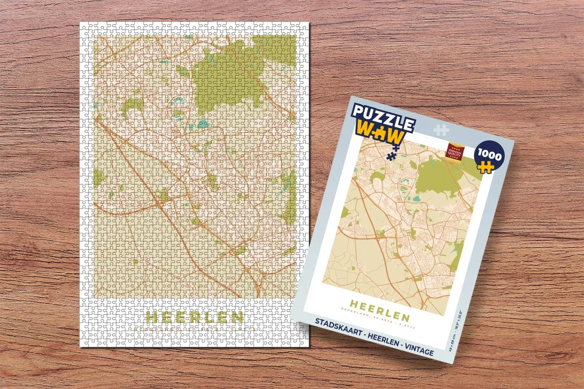 PuzzleWow Stadskaart Heerlen Vintage Legpuzzel 1000 Stuks - Multicolor