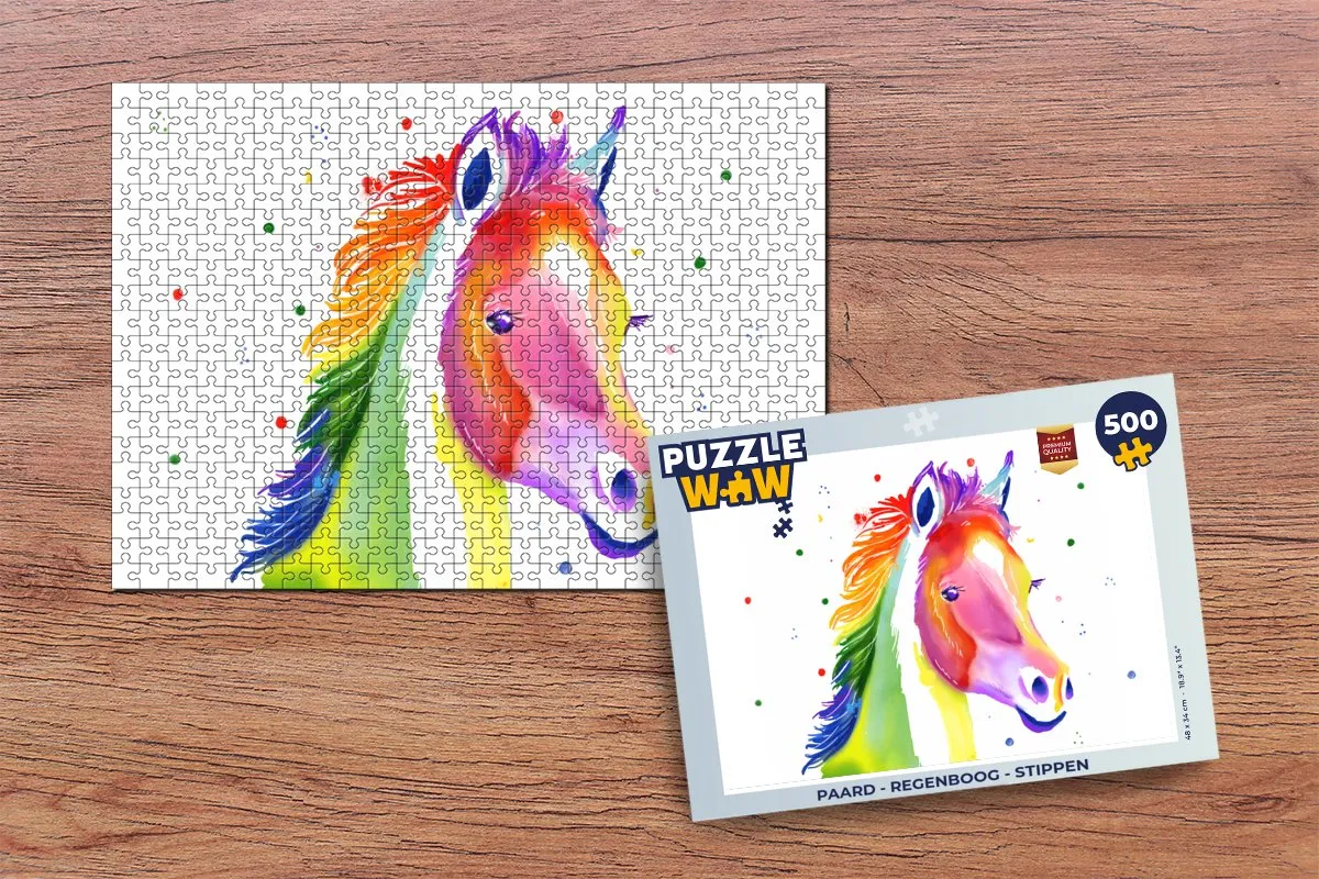 PuzzleWow Regenboog Paard Legpuzzel 500 Stuks - Multicolor