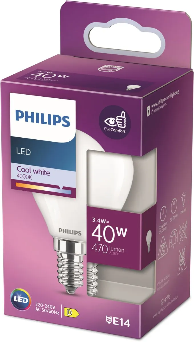 Philips LED Kogellamp E14 4000K 4.3W Mat Glas - afbeelding 6 van 6