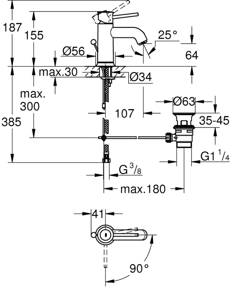 Grohe QuickFix Start Classic Wastafelkraan 23782000 - Chroom - afbeelding 6 van 6