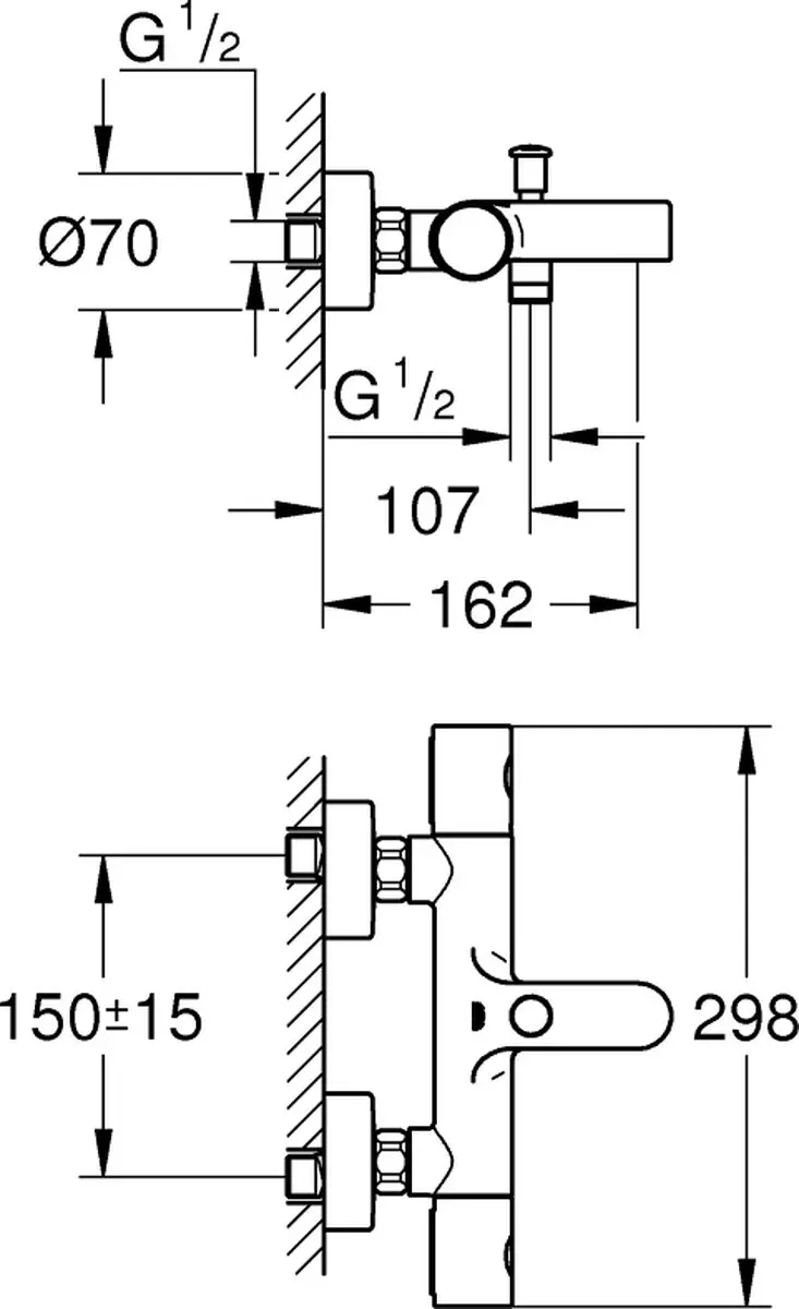 GROHE Precision Get 34774000 Thermostatische Badkraan - Chroom - afbeelding 2 van 6