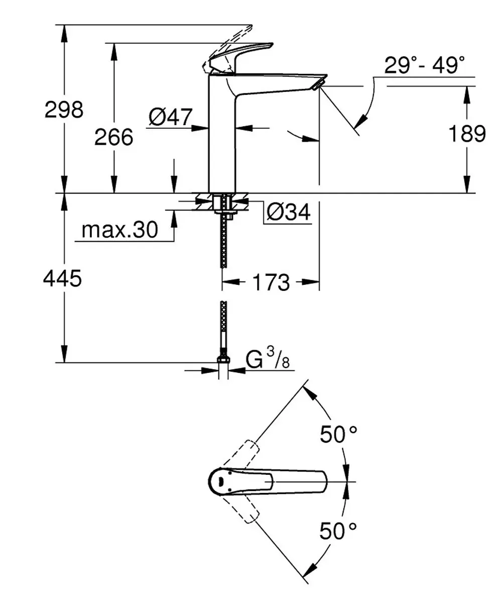 Grohe Eurosmart XL Wastafelkraan - Chroom - afbeelding 4 van 6