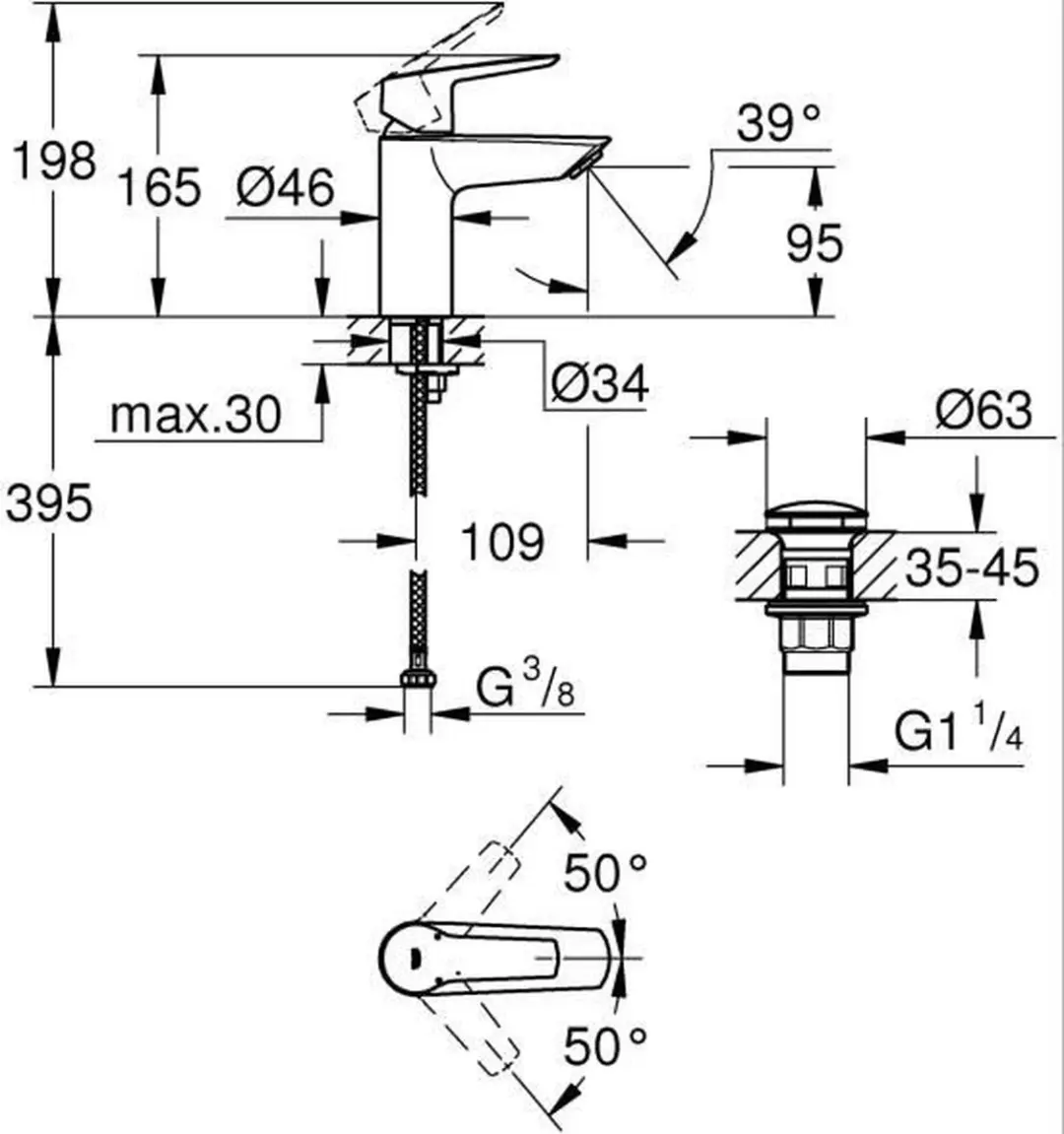 Grohe QuickFix Start Wastafelkraan Push-Open Mat Zwart - afbeelding 3 van 4