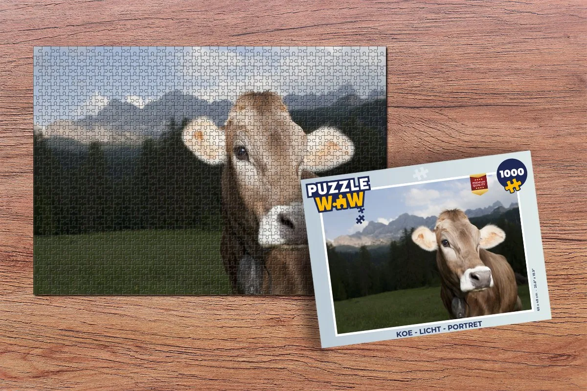 PuzzleWow Koe Licht Portret Legpuzzel 1000 Stuks - Multicolor