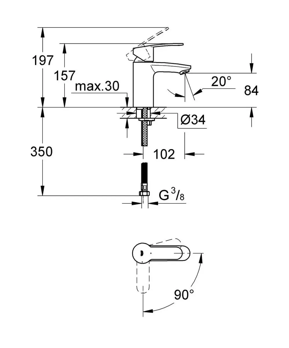 Grohe Eurostyle Cosmopolitan Wastafelkraan 2337320E - Chroom - afbeelding 2 van 6