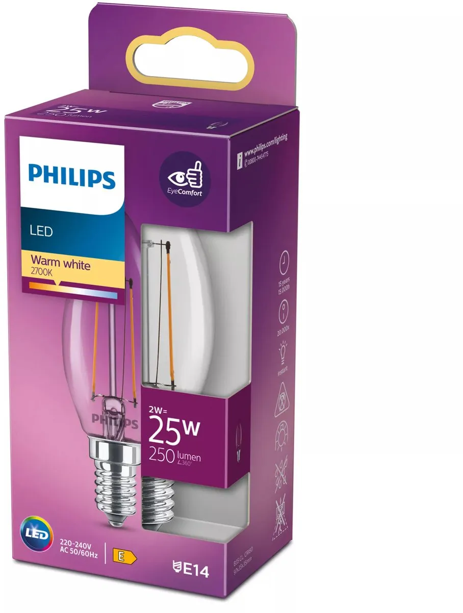 Philips LED Kaarslamp E14 Warmwit 2W