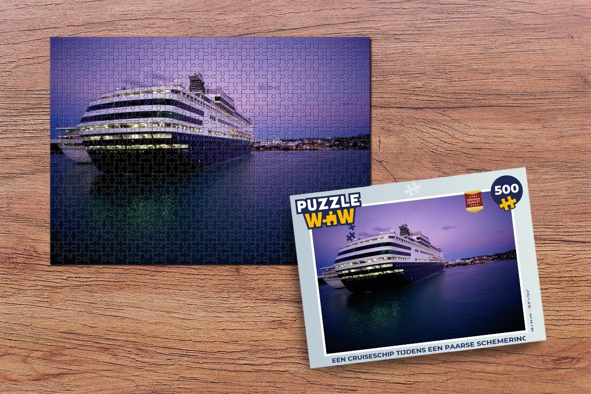 PuzzleWow Legpuzzel Cruiseschip Paarse Schemering 500 Stuks - Multicolor