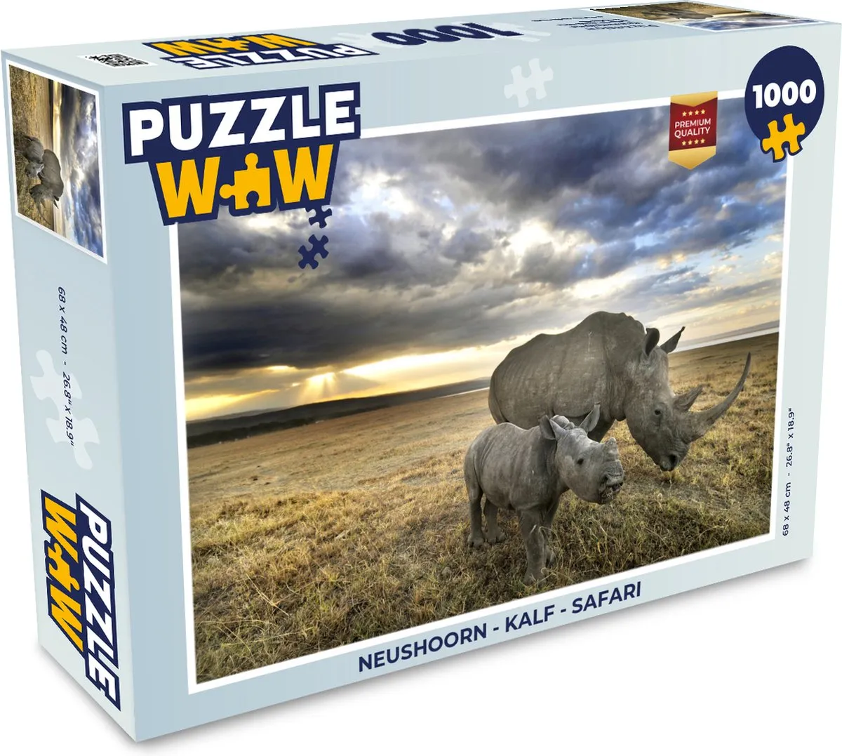 PuzzleWow Neushoorn Kalf Safari Legpuzzel 1000 Stuks - Multicolor