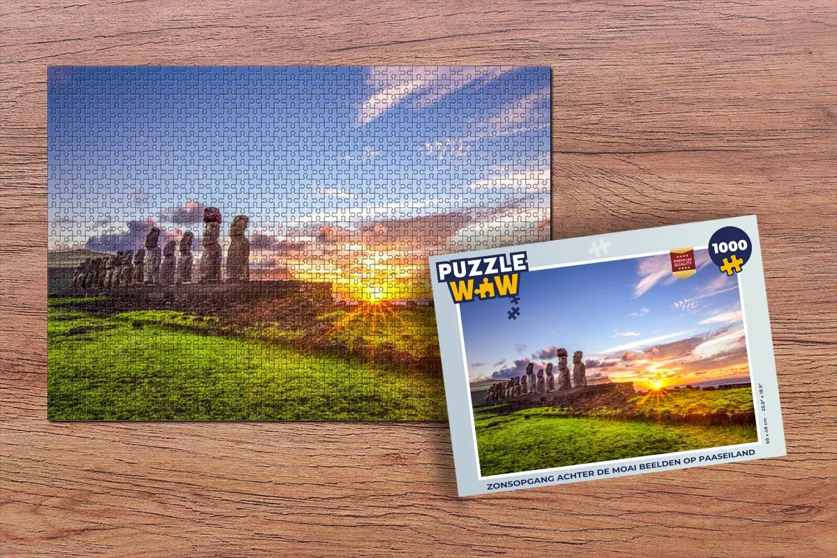 PuzzleWow Legpuzzel Zonsopgang Moai Paaseiland 1000 Stuks