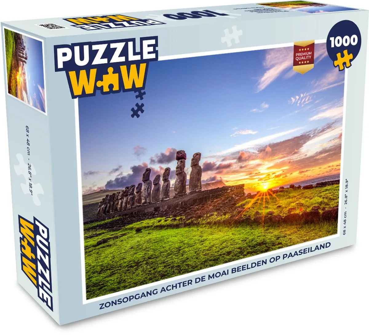 PuzzleWow Legpuzzel Zonsopgang Moai Paaseiland 1000 Stuks - Multicolor
