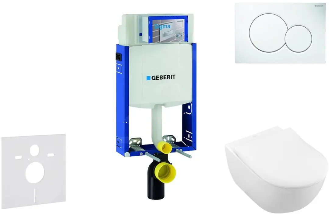 Toiletset met Sigma01 bedieningsplaat, alpine wit + Villeroy Boch hangend toilet
