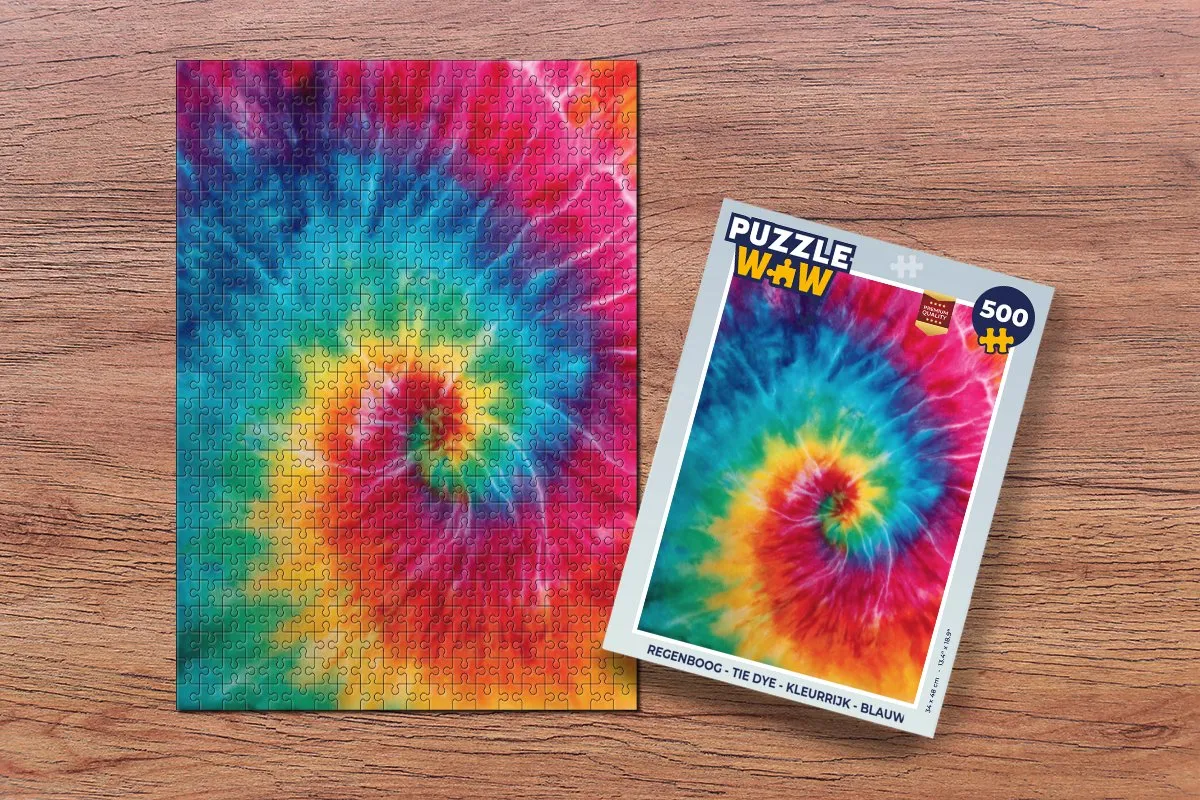 PuzzleWow Regenboog Tie Dye Legpuzzel 500 Stuks - Blauw