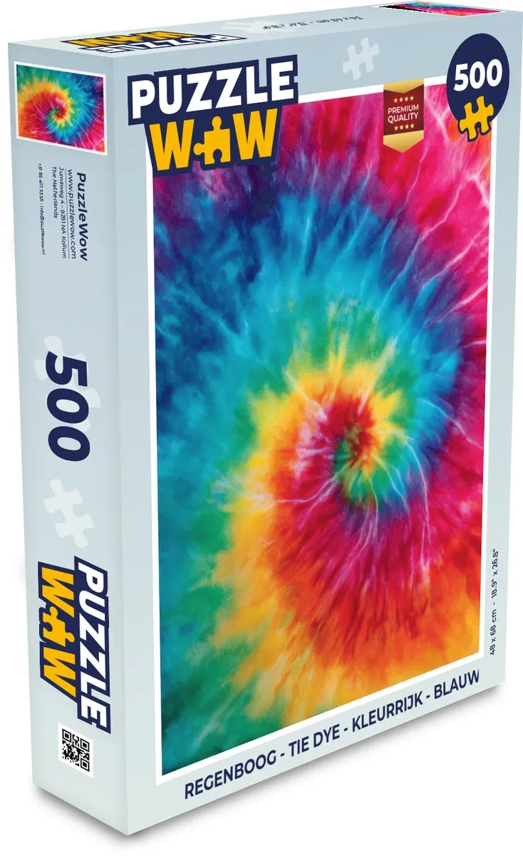 PuzzleWow Regenboog Tie Dye Legpuzzel 500 Stuks - Blauw
