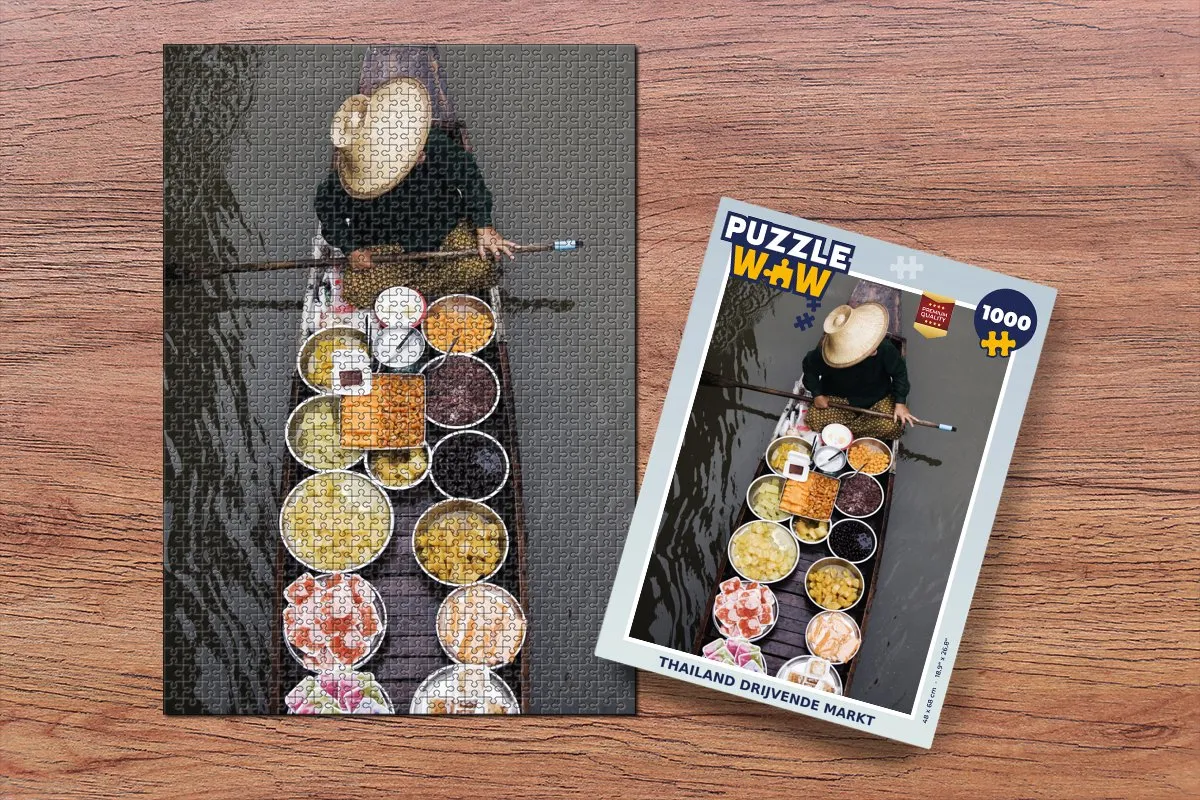 PuzzleWow Thailand Drijvende Markt Legpuzzel 1000 Stuks - Multicolor