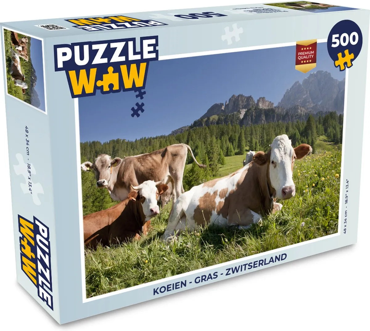 PuzzleWow Koeien Gras Zwitserland Legpuzzel 500 Stuks - Multicolor