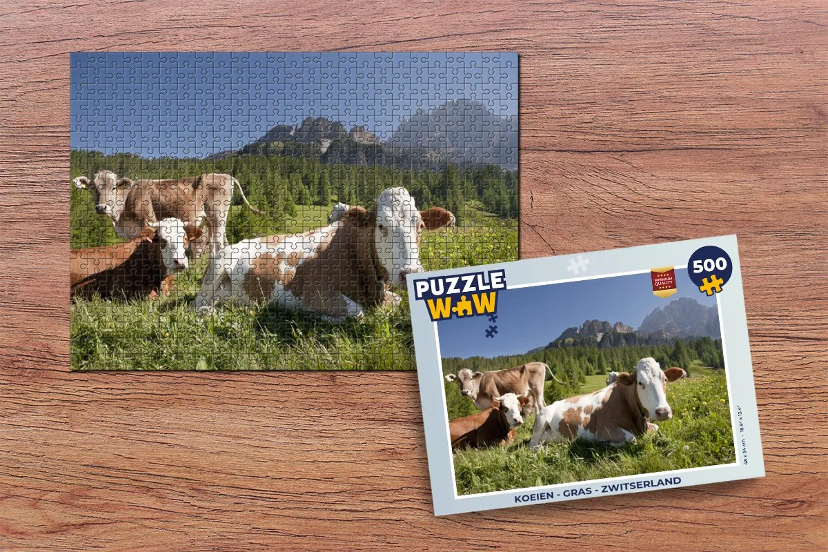 PuzzleWow Koeien Gras Zwitserland Legpuzzel 500 Stuks - Multicolor