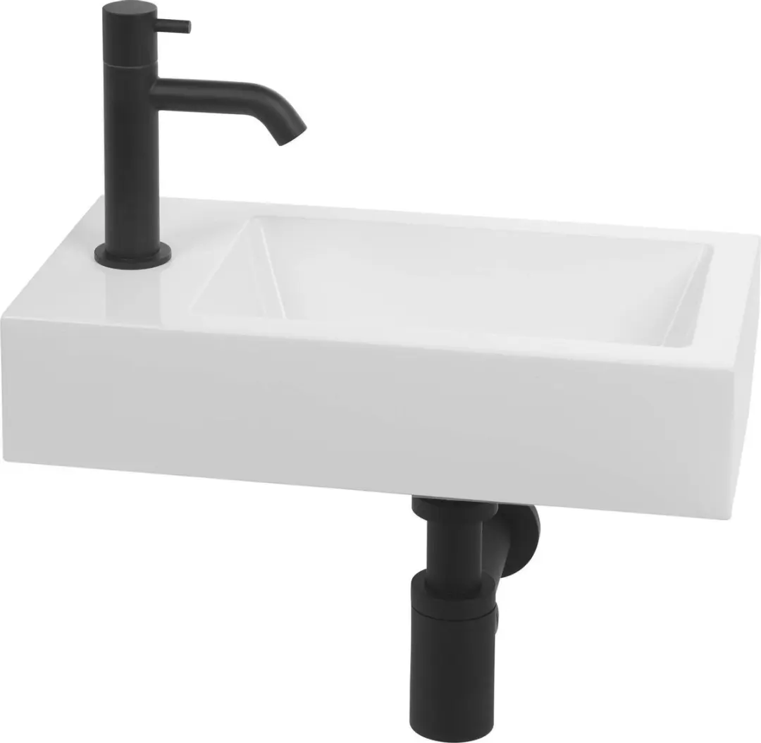 Saqu Square Fonteinset - 1x Kraan - Wit/Zwarte Kraan - afbeelding 5 van 6