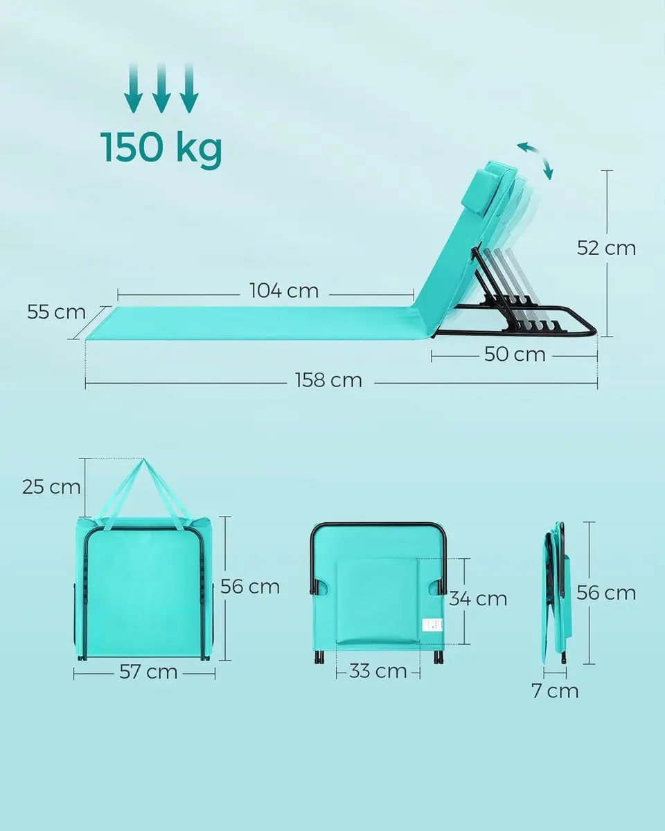 Songmics Strandstoel Set 2 Blauw - Opvouwbaar - afbeelding 3 van 6