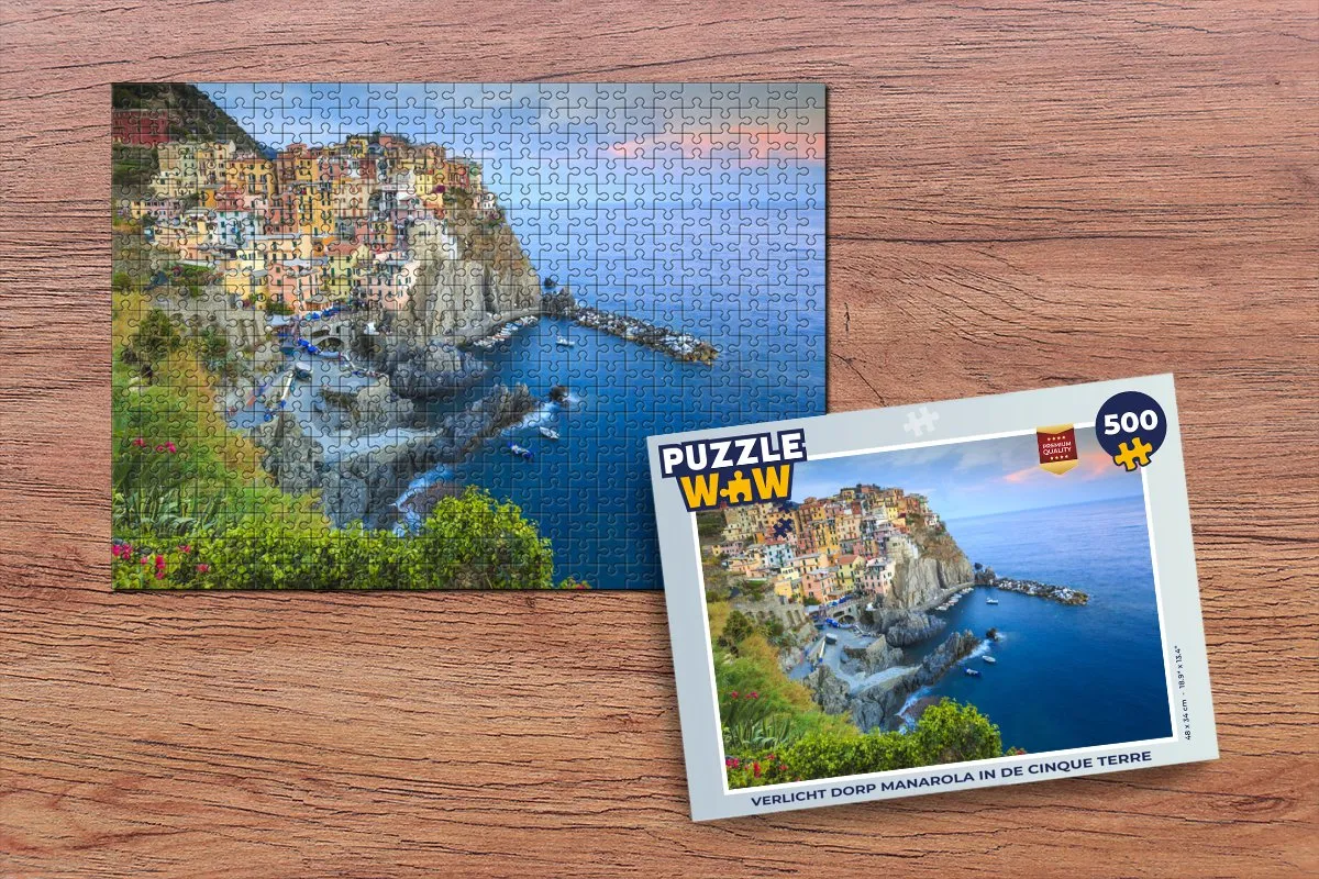 PuzzleWow Verlicht dorp Manarola Legpuzzel 500 Stuks - Multicolor