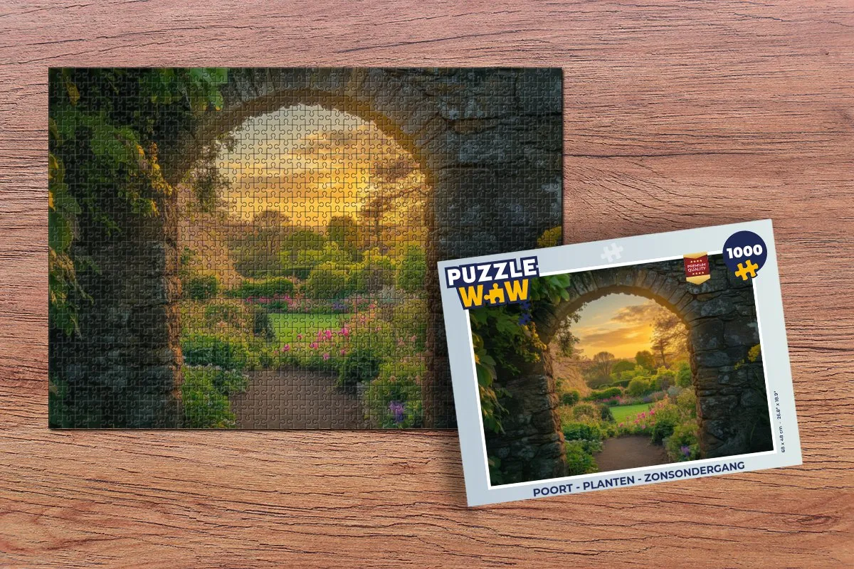 PuzzleWow Zonsondergang Legpuzzel 1000 Stuks - Poort & Planten