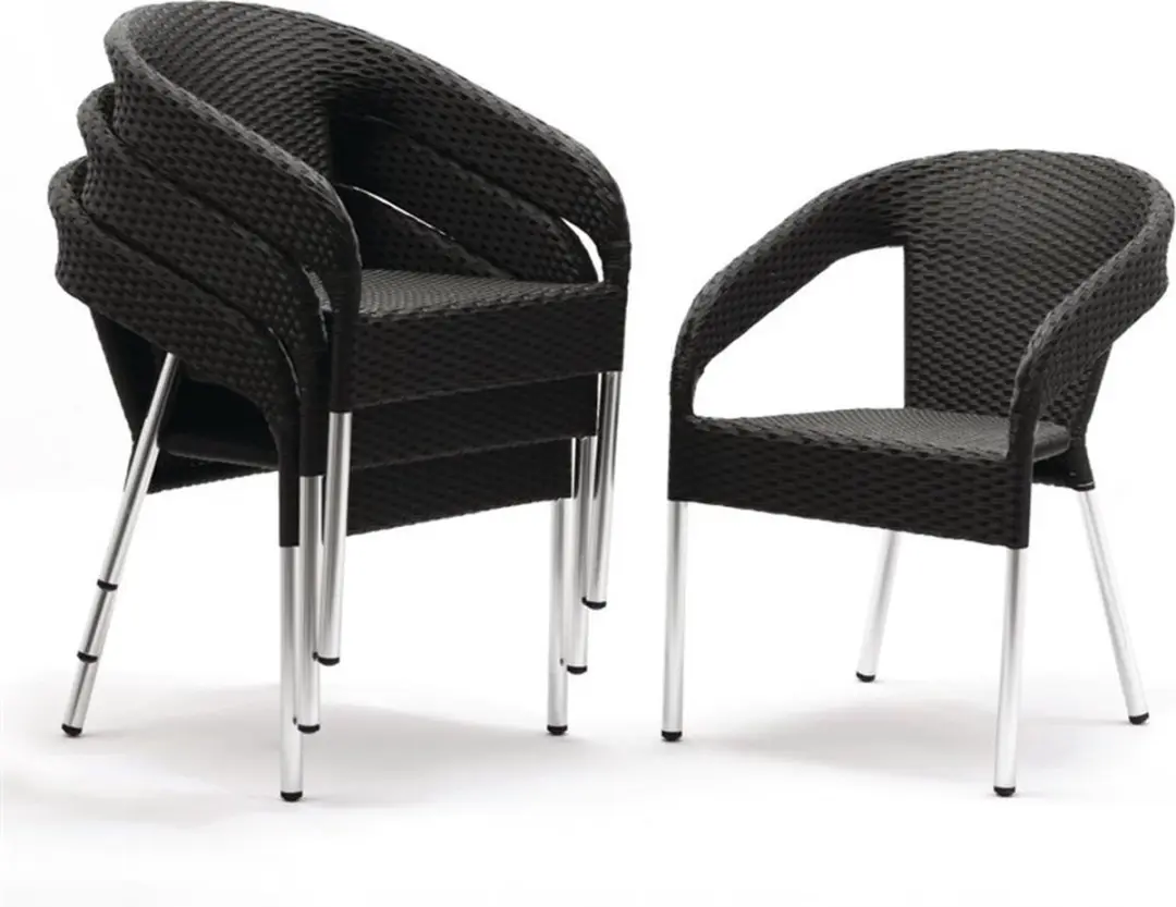 Bolero Kunststof Rotan Stoel Zwart ( Set van 4 )