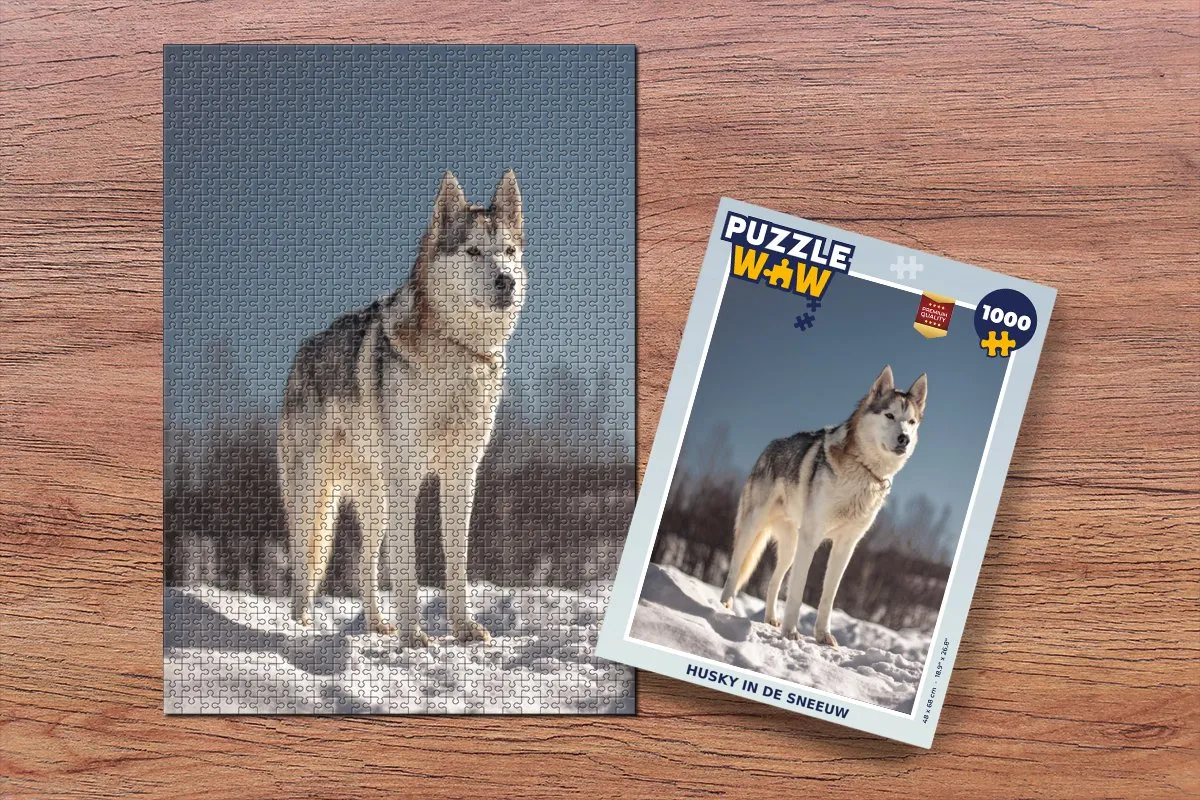 PuzzleWow Legpuzzel Husky in de sneeuw 1000 Stuks - Multicolor