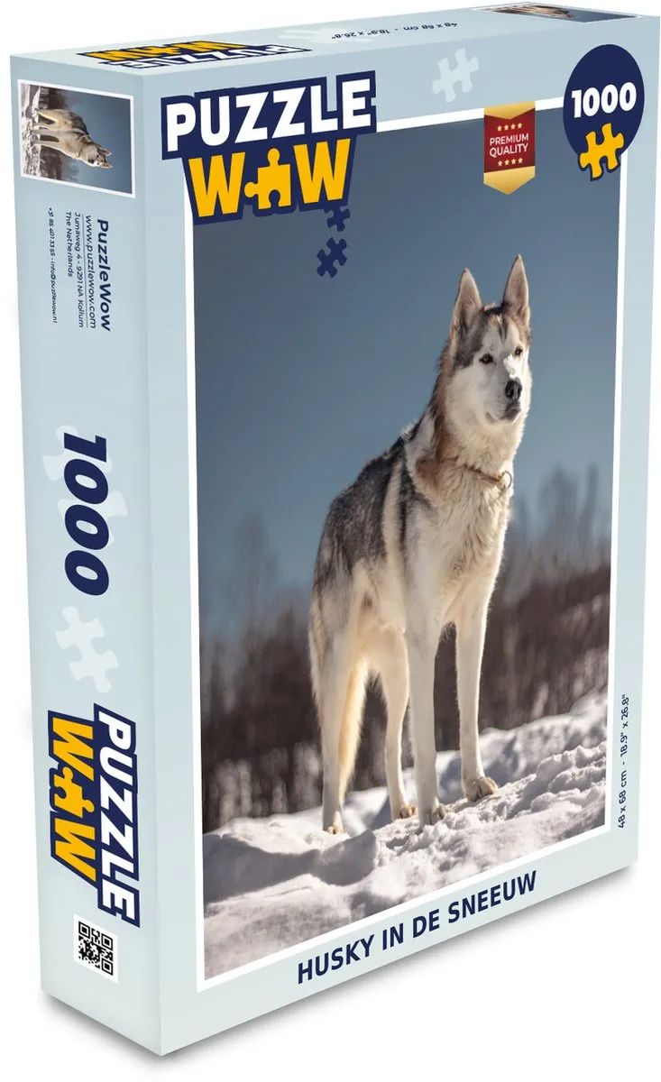 PuzzleWow Legpuzzel Husky in de sneeuw 1000 Stuks